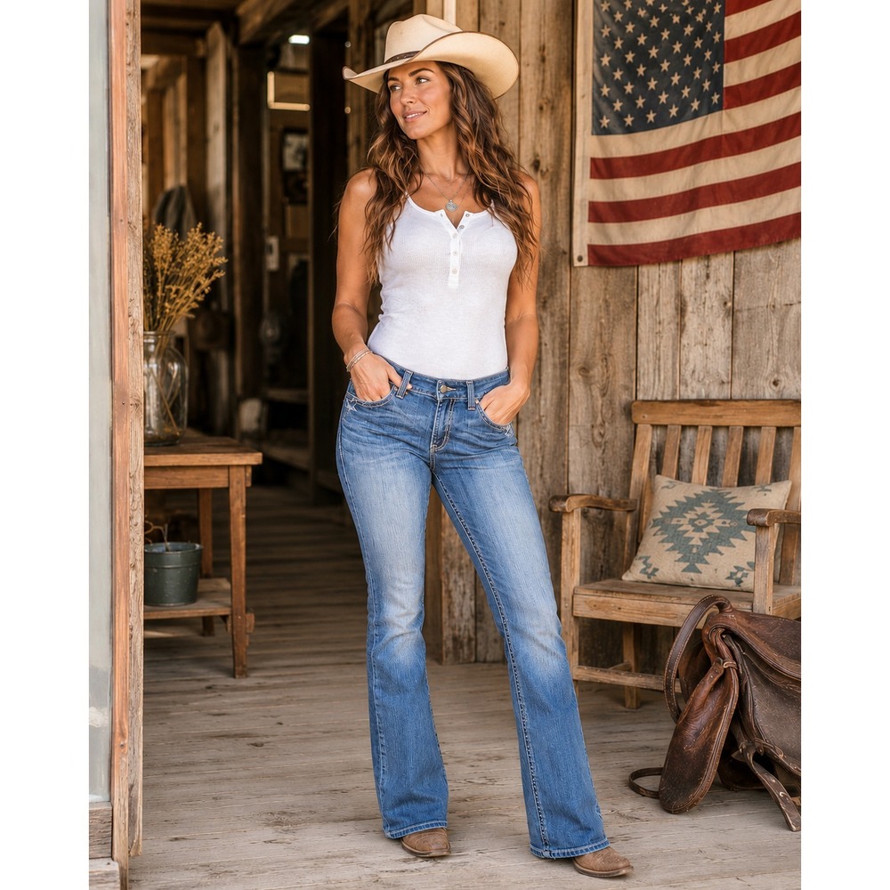 Ariat Real Jeans Womens 32R Blue Straight Leg Mid Rise 36x32 Western Country